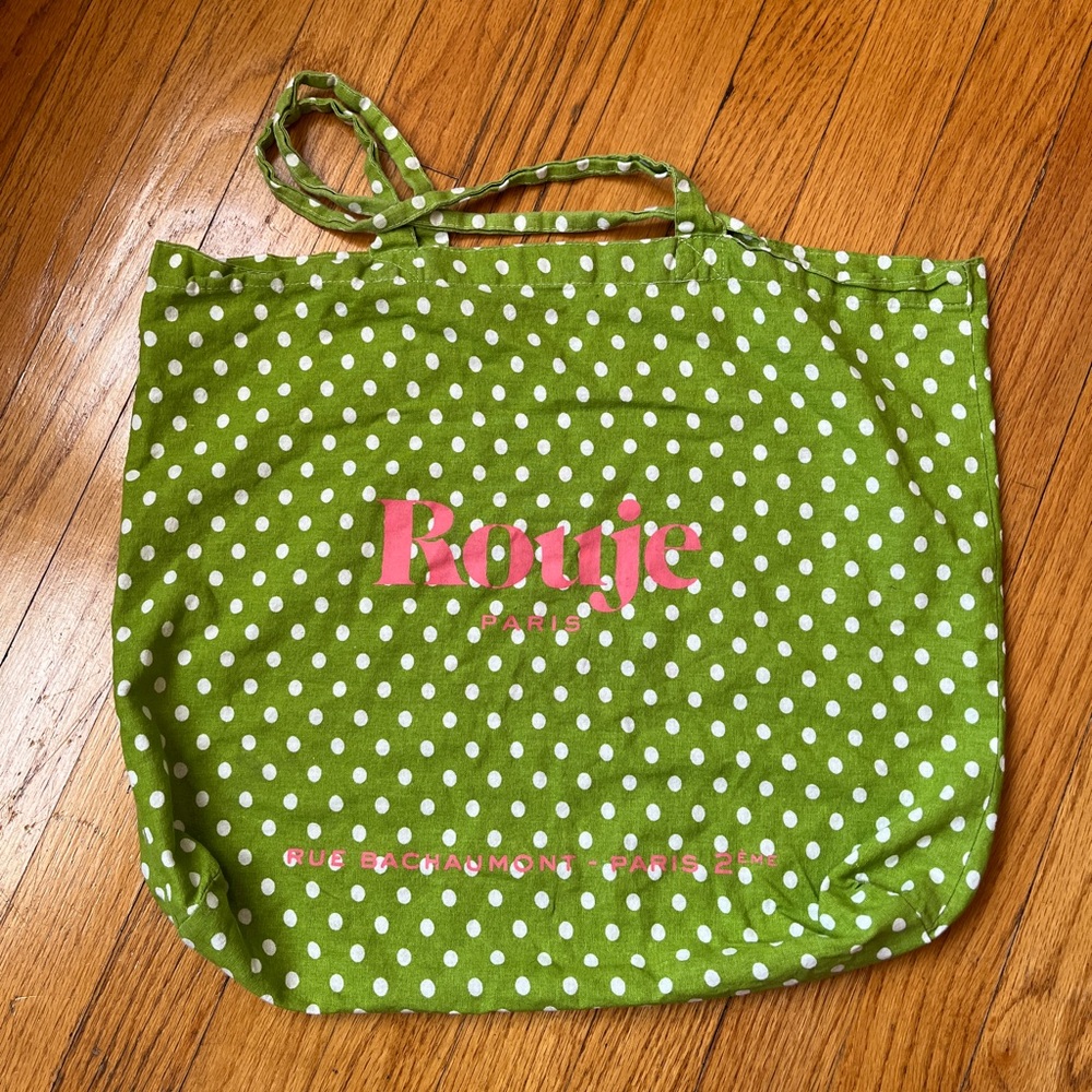 Rouje Green and White Polka Dot Tote
